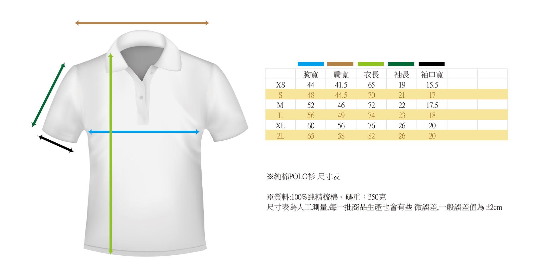 純棉POLO尺寸表